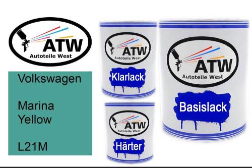 Volkswagen, Marina Yellow, L21M: 1L Lackdose + 1L Klarlack + 500ml Härter - Set, von ATW Autoteile West.